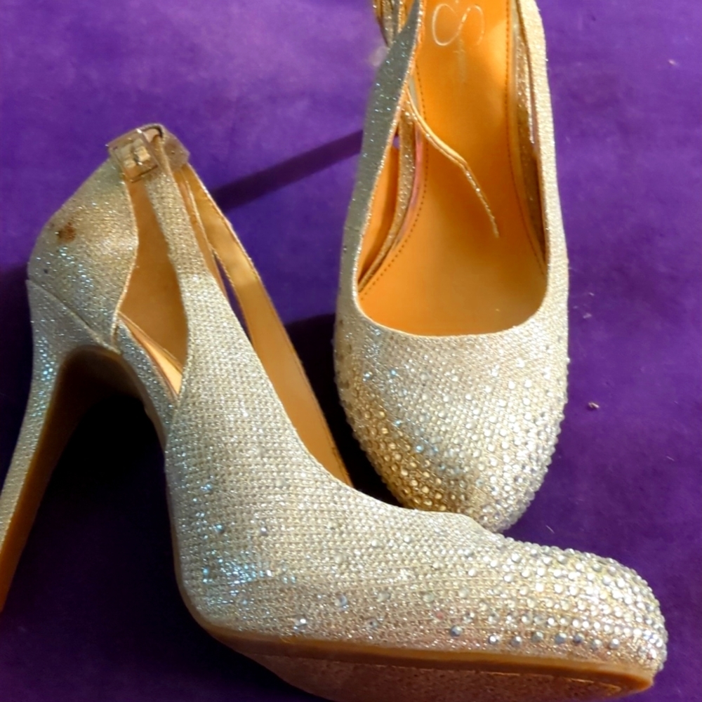 Jessica Simpson sparkly heels worn used polaroid included